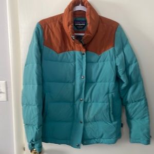 Patagonia jacket, western style brown and teal